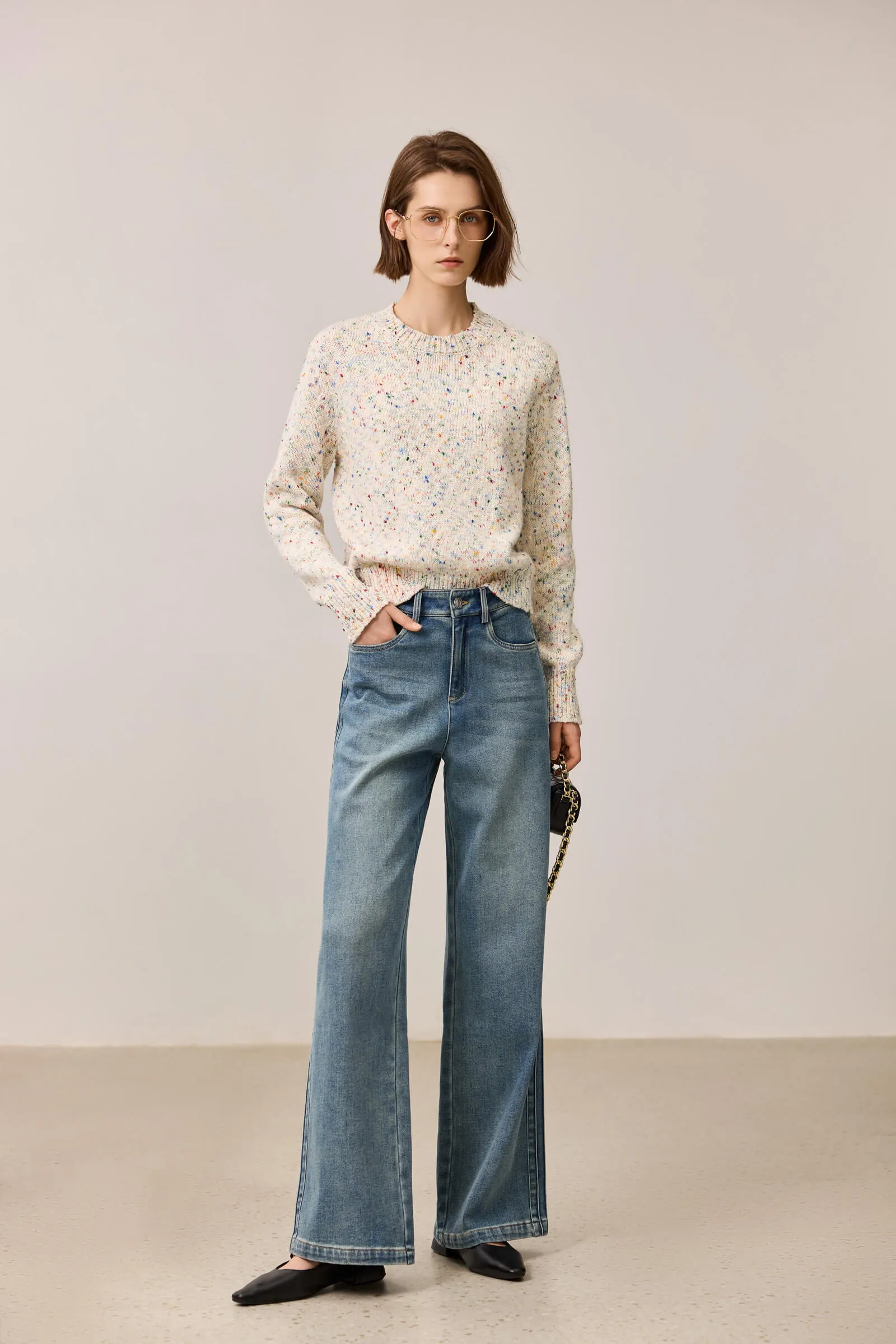 LILY Fleece-Lined Denim Wide-Leg Jeans