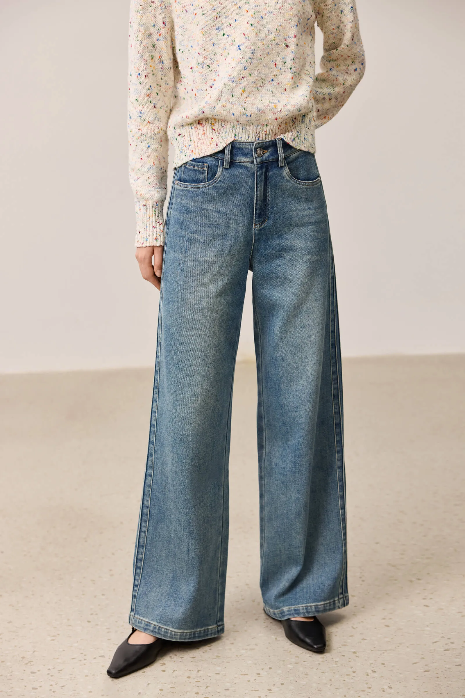 LILY Fleece-Lined Denim Wide-Leg Jeans