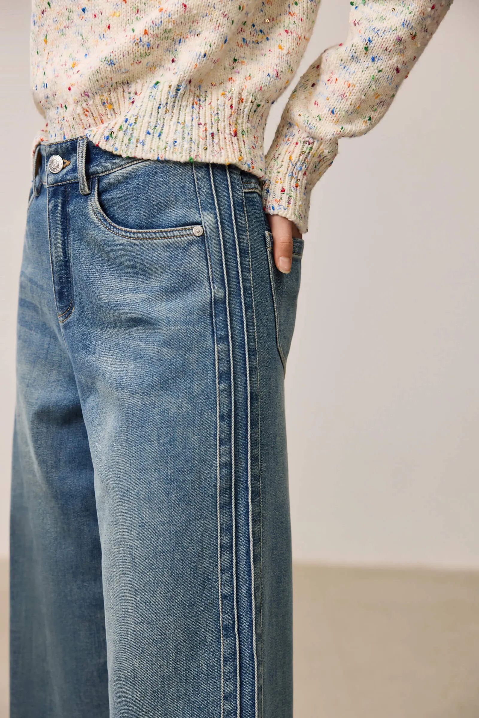 LILY Fleece-Lined Denim Wide-Leg Jeans