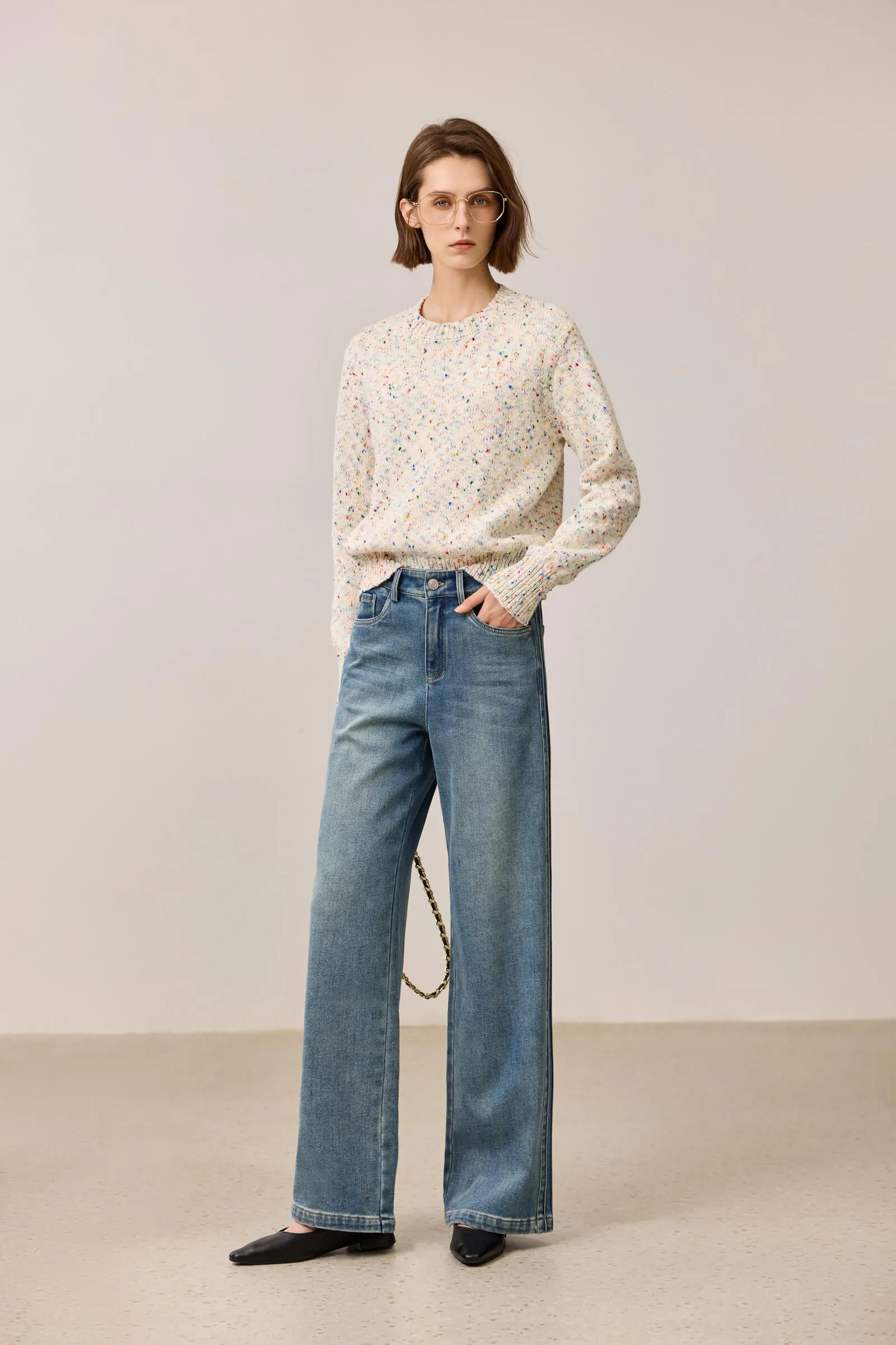 LILY Fleece-Lined Denim Wide-Leg Jeans