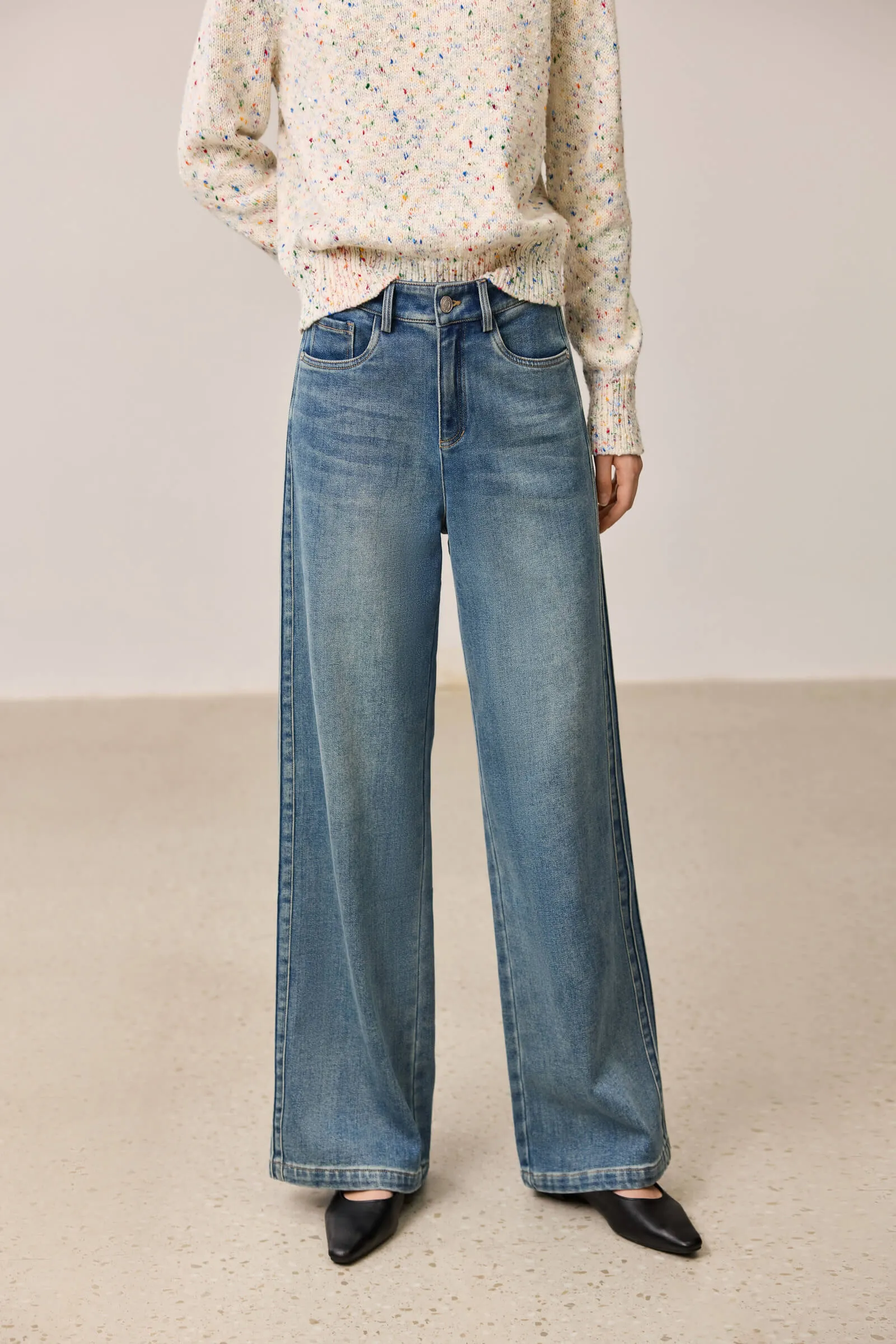 LILY Fleece-Lined Denim Wide-Leg Jeans