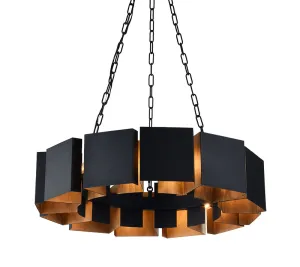 Mattone Matte Black and Brushed Golden 12 Light Chandelier