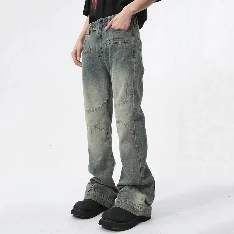 Men Summer New Jeans Flare Pants Reverse Pocket Design Fashion High Street Personality Menwear American Bottoms 9C5983