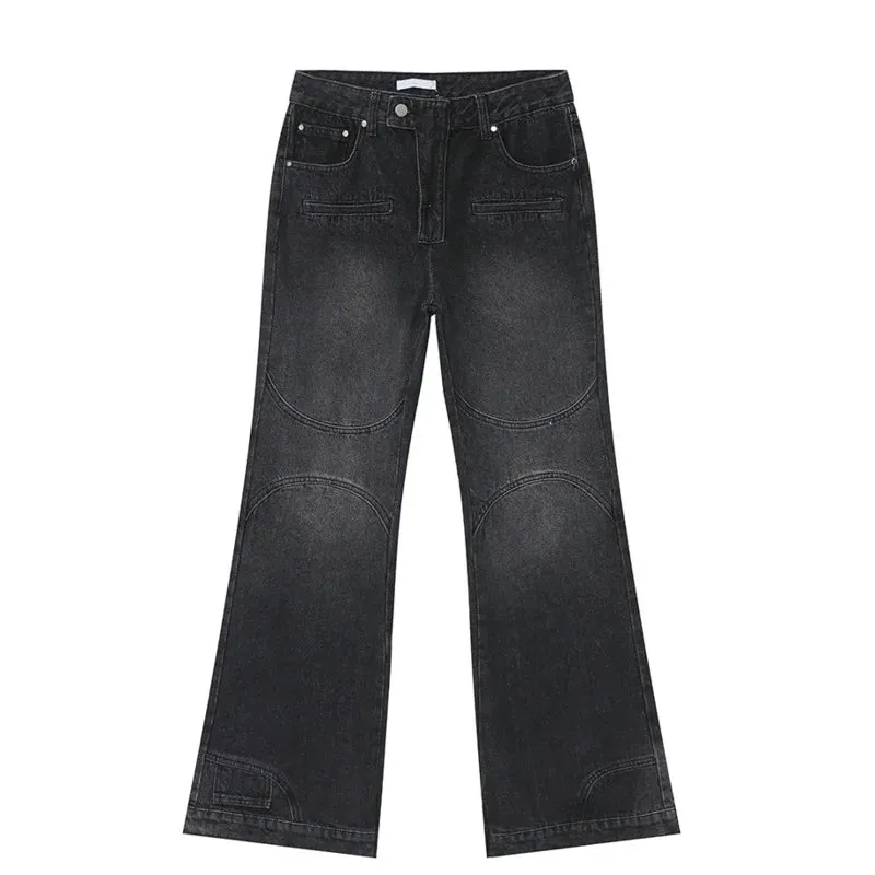 Men Summer New Jeans Flare Pants Reverse Pocket Design Fashion High Street Personality Menwear American Bottoms 9C5983