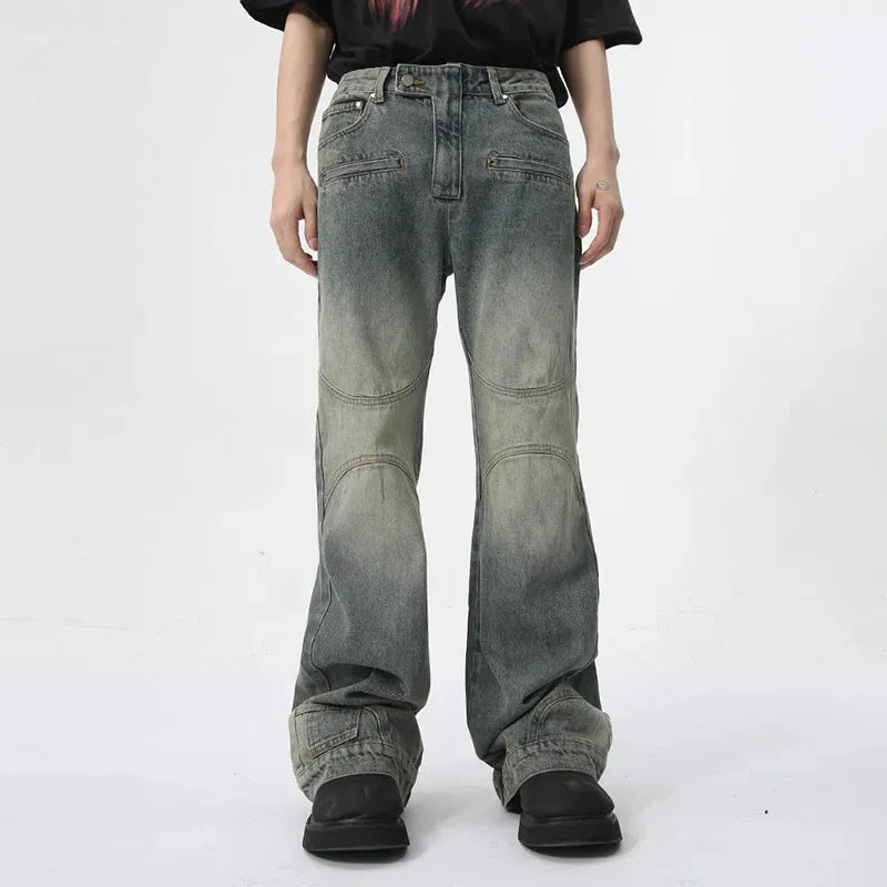 Men Summer New Jeans Flare Pants Reverse Pocket Design Fashion High Street Personality Menwear American Bottoms 9C5983