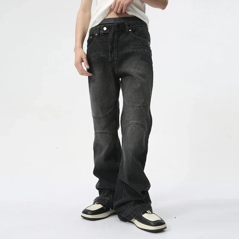 Men Summer New Jeans Flare Pants Reverse Pocket Design Fashion High Street Personality Menwear American Bottoms 9C5983