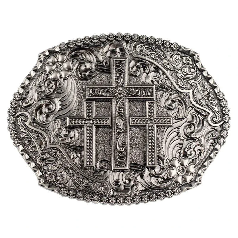 Men's DIY Western Scroll Cross Buckle Leather Belt