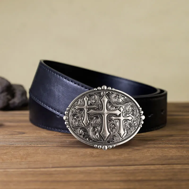 Men's DIY Western Scroll Cross Buckle Leather Belt