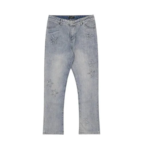 Men's Star-Embroidered Micro Horn Loose Fit Jeans