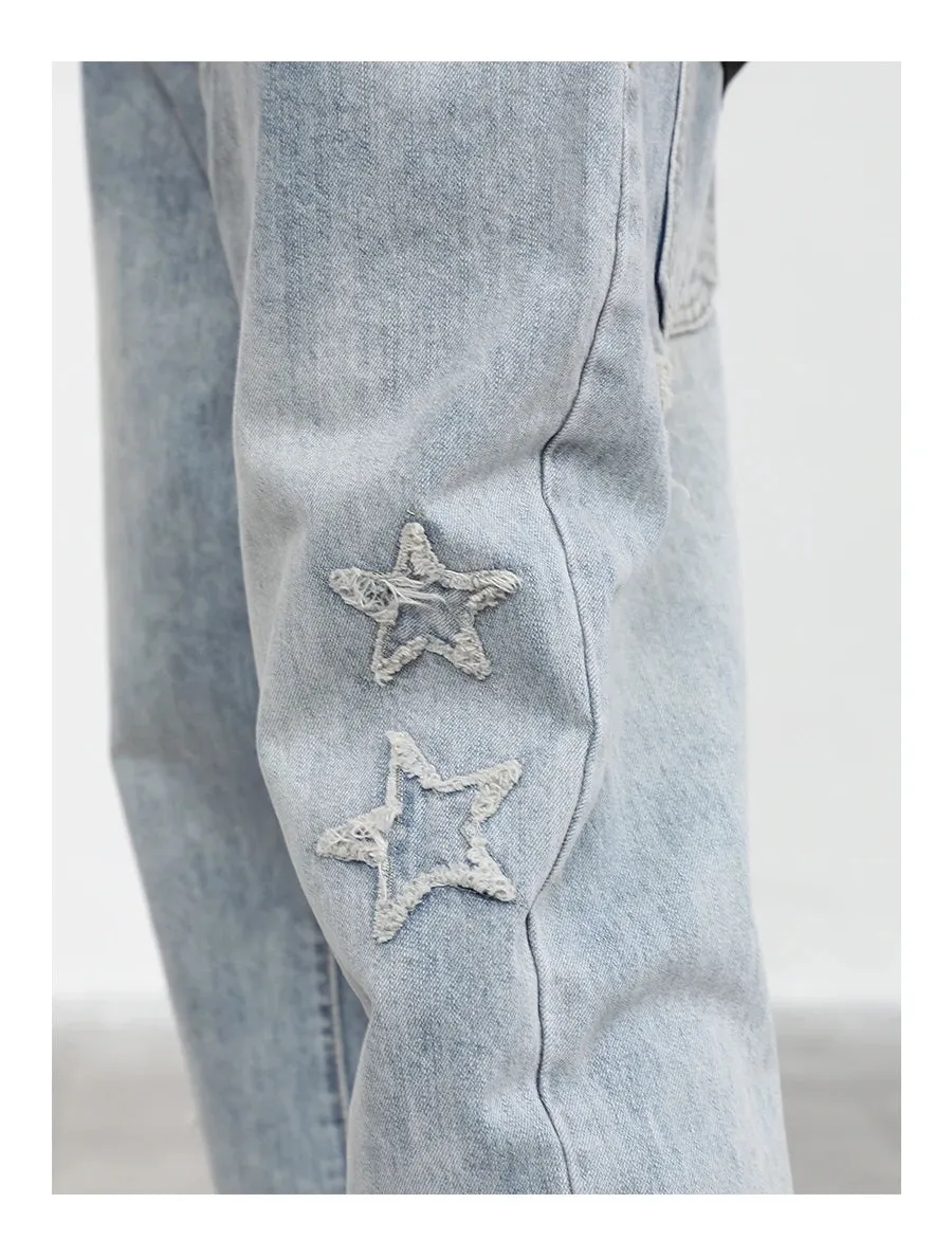 Men's Star-Embroidered Micro Horn Loose Fit Jeans