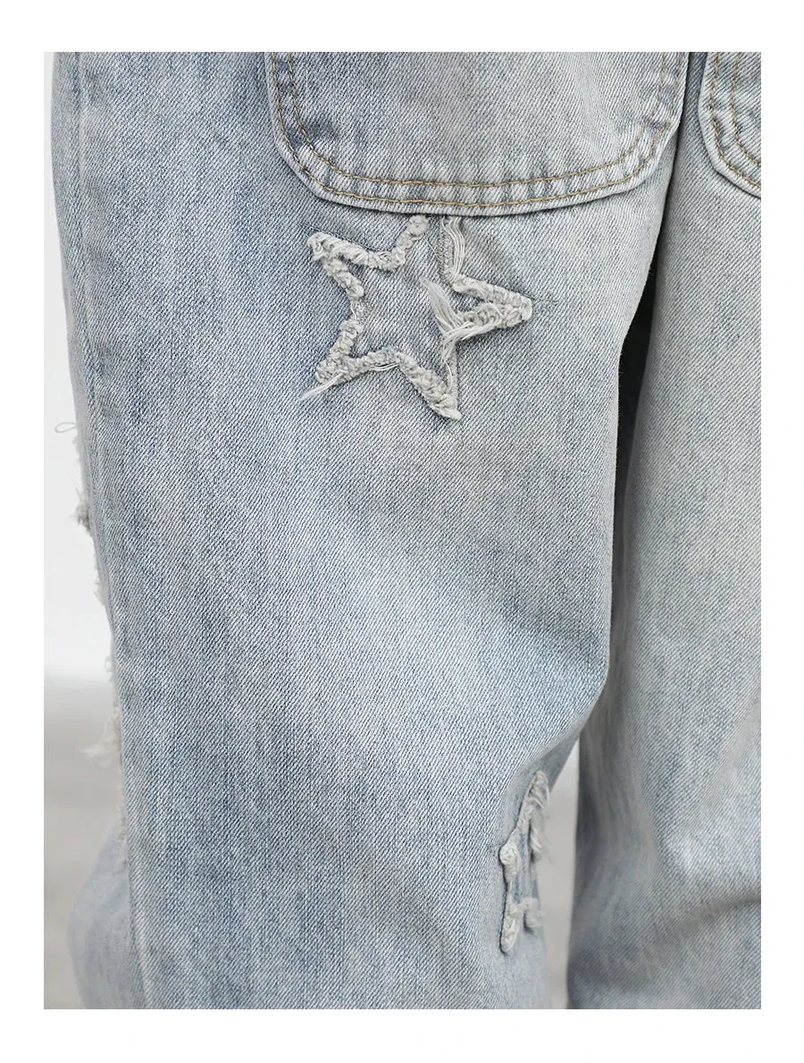 Men's Star-Embroidered Micro Horn Loose Fit Jeans