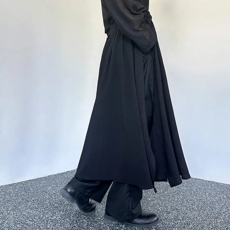 Men's Straight Leg Pantskirt 2024 New Trendy Fake Two Piece Design Dark Style Versatile Elastic Waist Loose Trousers 9C5891