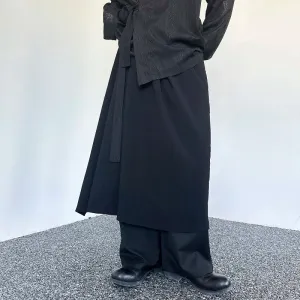 Men's Straight Leg Pantskirt 2024 New Trendy Fake Two Piece Design Dark Style Versatile Elastic Waist Loose Trousers 9C5891