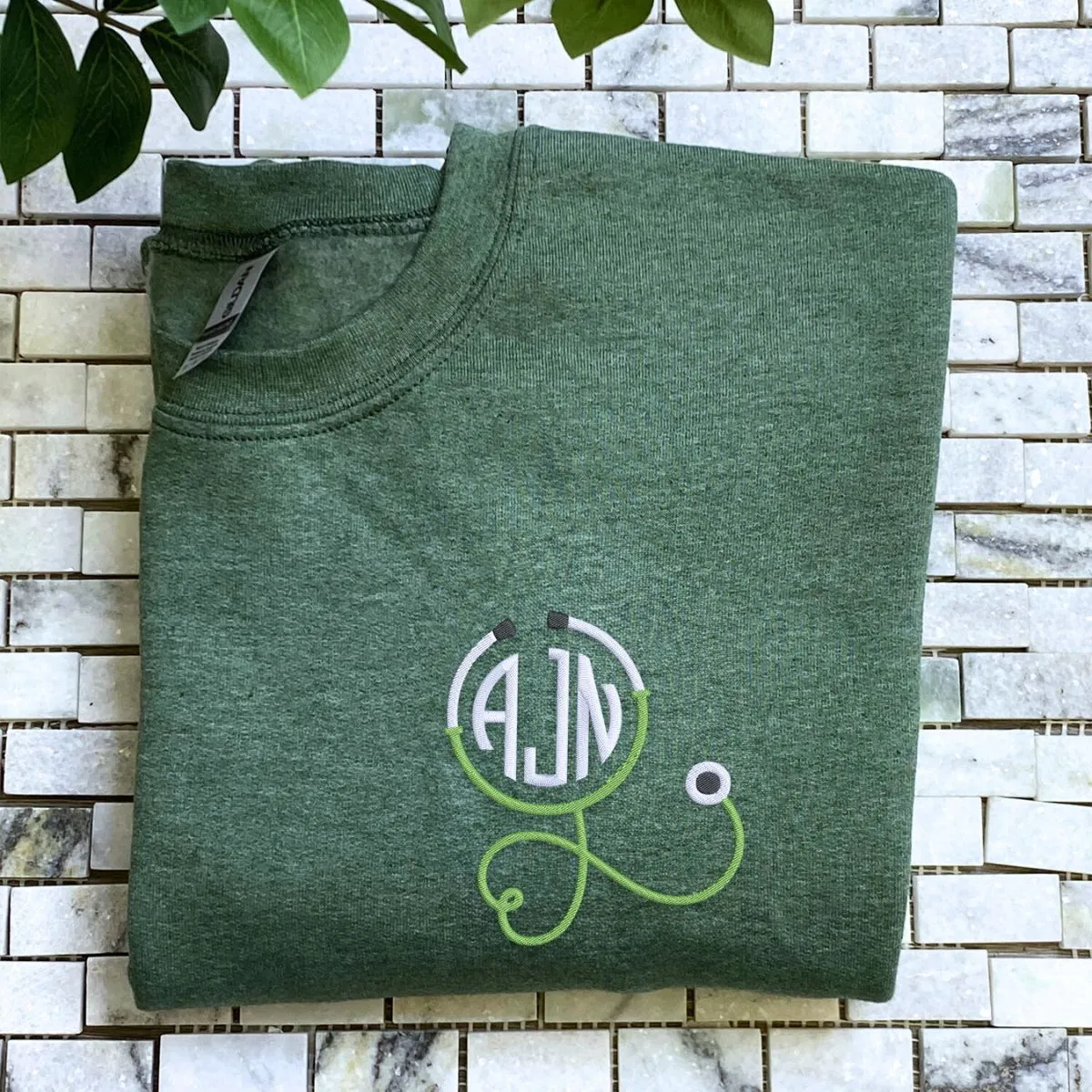 Monogrammed Circle Stethoscope Quarter Zip Sweatshirt or Hoodie, Embroidered Gift for Nurse