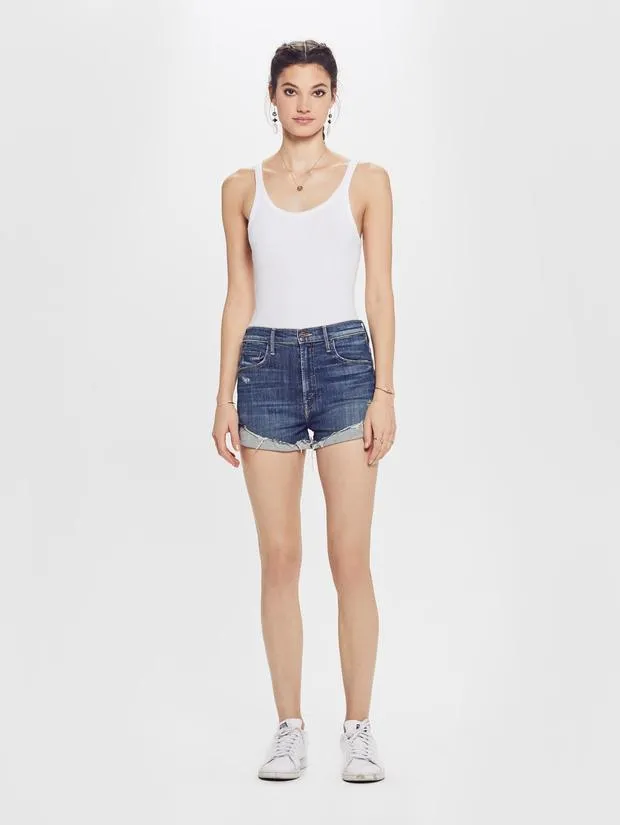 Mother Denim - High Waisted Rascal Slit Flip Denim Shorts in Off Duty