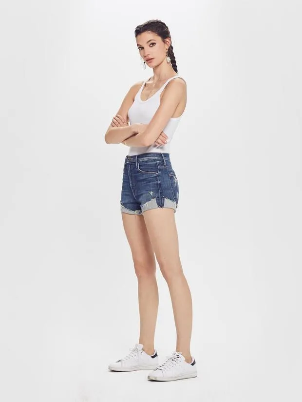 Mother Denim - High Waisted Rascal Slit Flip Denim Shorts in Off Duty