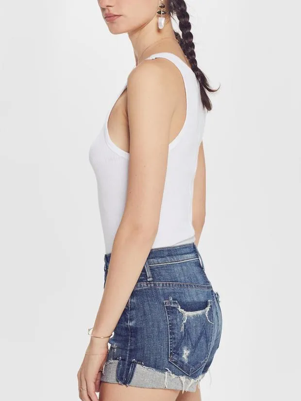 Mother Denim - High Waisted Rascal Slit Flip Denim Shorts in Off Duty