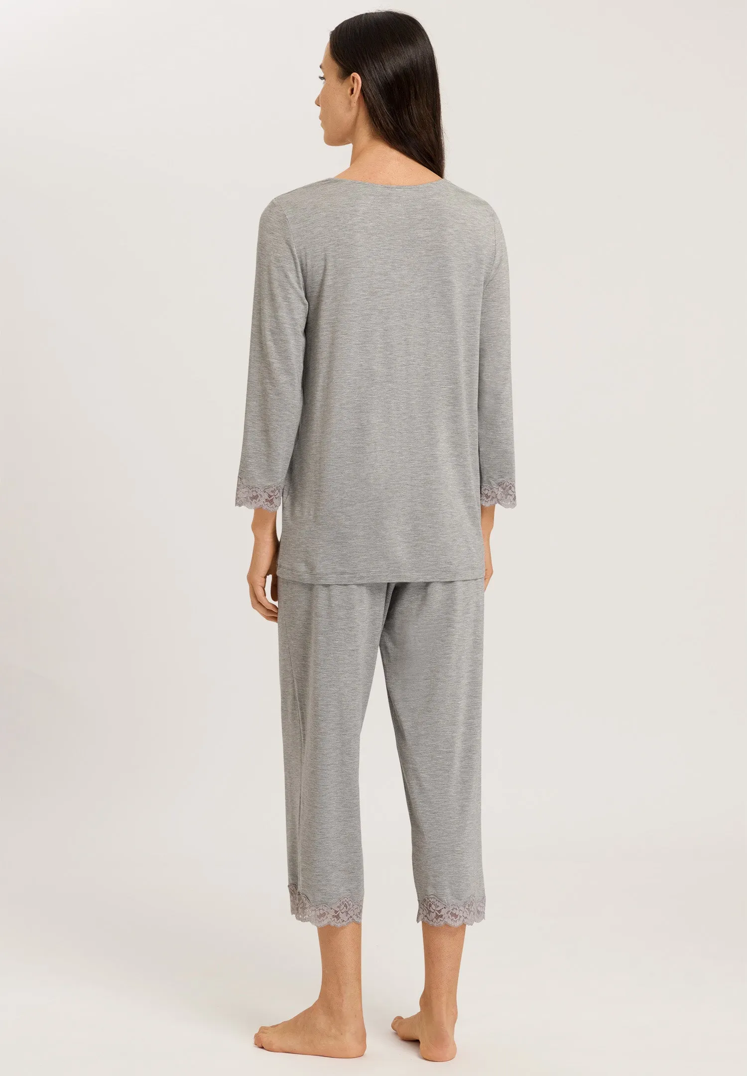 Natural Elegance Scalloped Lace Trim Pajama Set | Grey Melange 74952-958