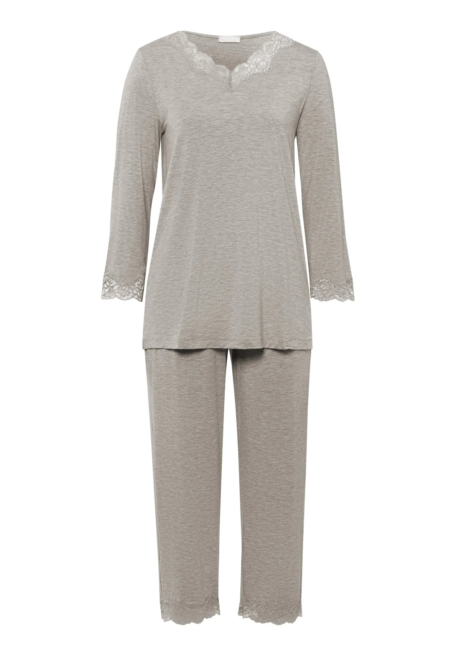 Natural Elegance Scalloped Lace Trim Pajama Set | Grey Melange 74952-958