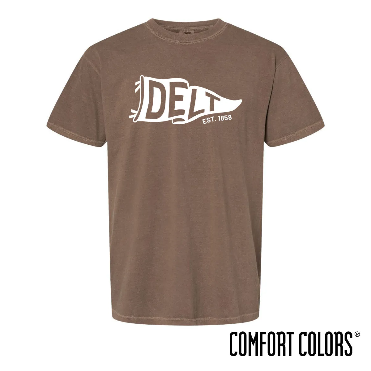 New! Delt Comfort Colors Brown Pennant Short Sleeve Tee