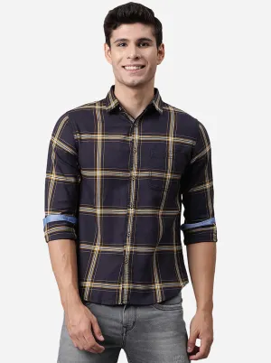 Night Blue Checked Slim Fit Semi Casual Shirt | JadeBlue