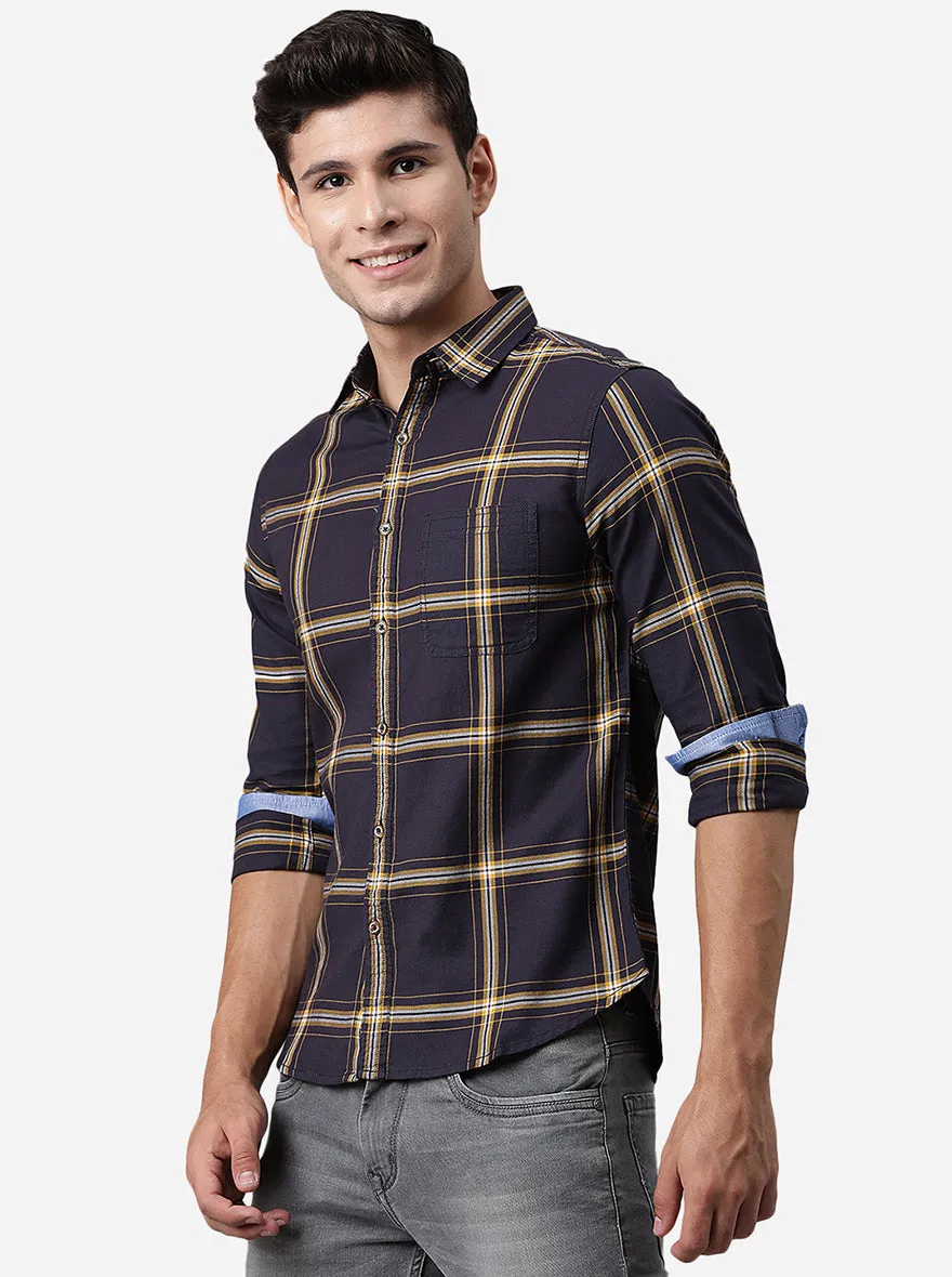 Night Blue Checked Slim Fit Semi Casual Shirt | JadeBlue