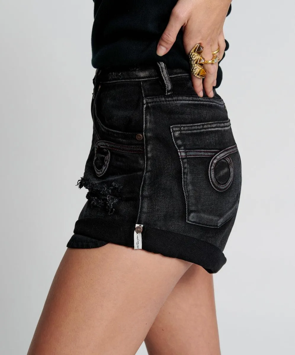 One Teaspoon Bandits High Waist Denim Short in Faded Black