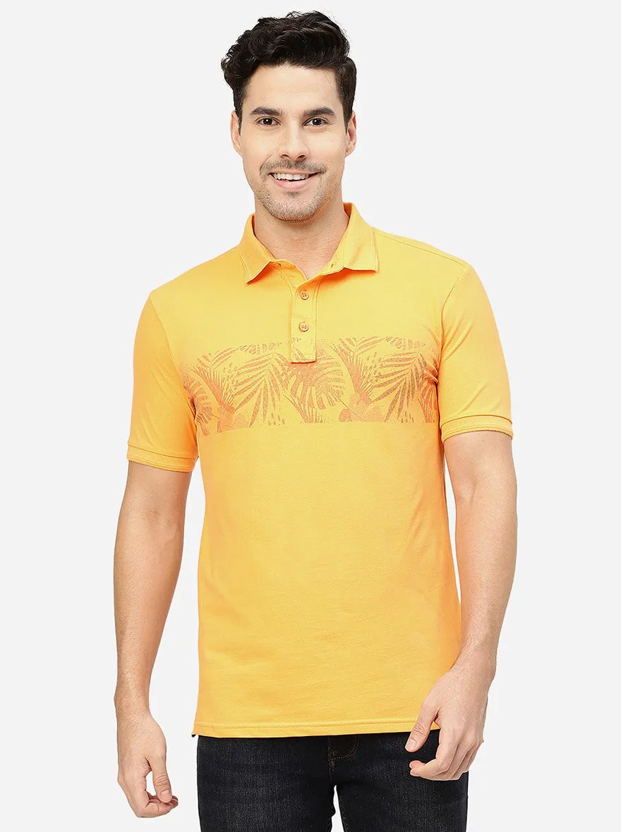 Orange Printed Slim Fit Polo T-Shirt | JadeBlue