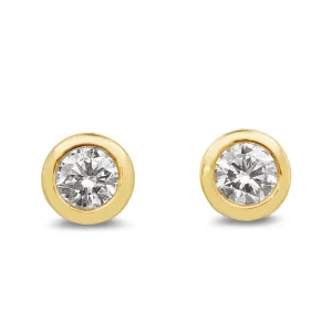 Pair Of Brilliant Cut Diamonds Stud Earrings - 18ct Yellow Gold