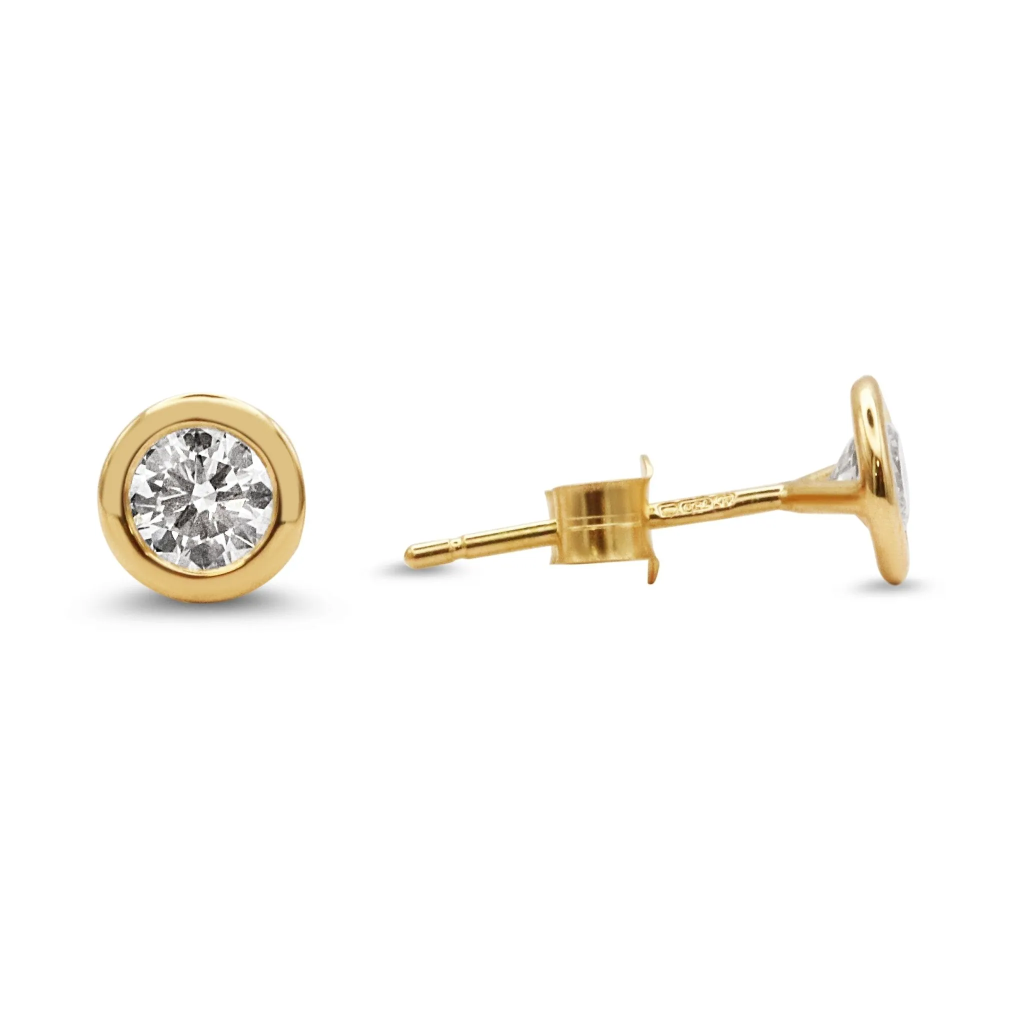 Pair Of Brilliant Cut Diamonds Stud Earrings - 18ct Yellow Gold