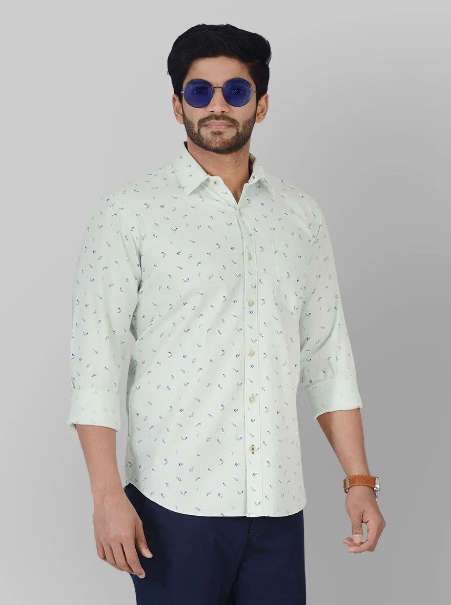 Pastel Green Printed Tailored Fit Casual Shirt | JadeBlue