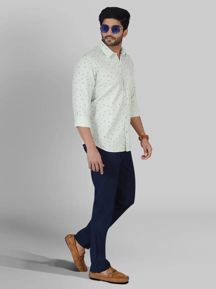 Pastel Green Printed Tailored Fit Casual Shirt | JadeBlue