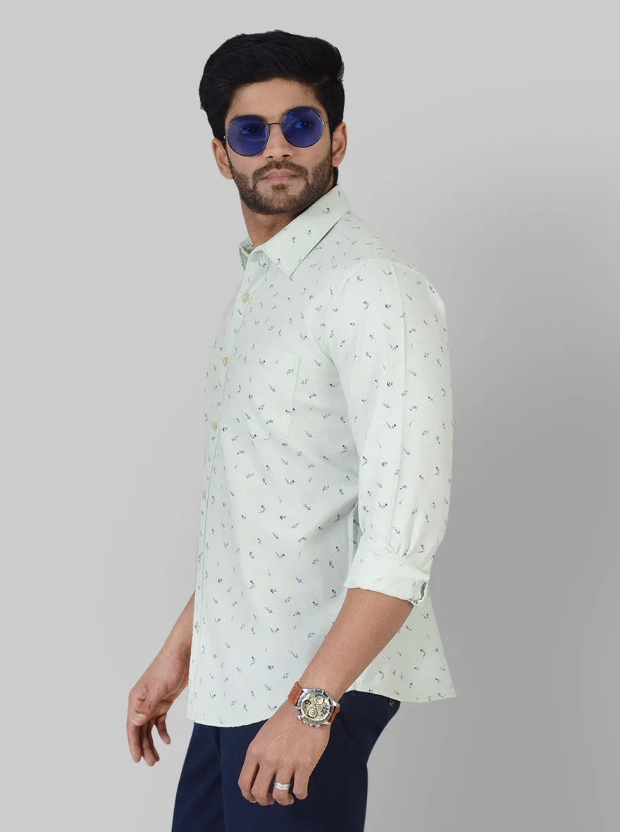 Pastel Green Printed Tailored Fit Casual Shirt | JadeBlue