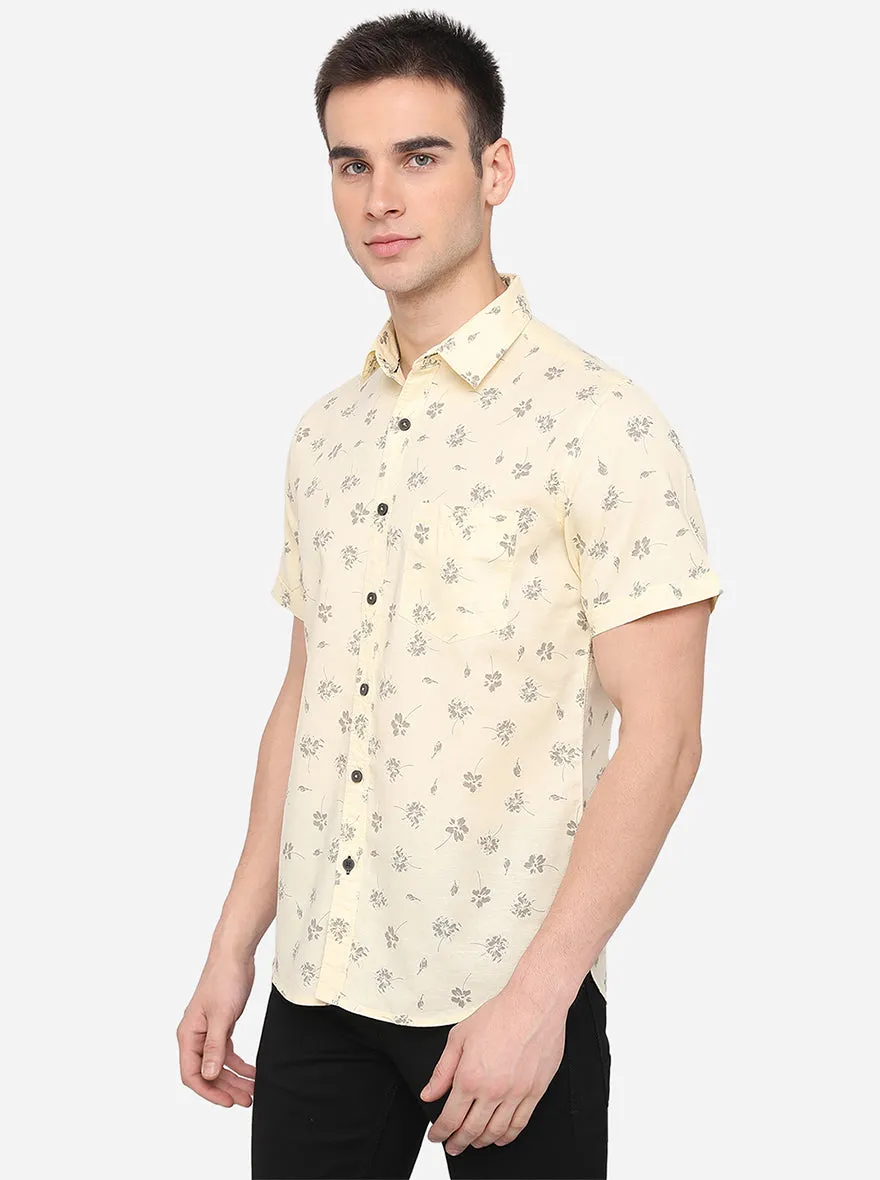 Pastel Yellow Printed Slim Fit Casual Shirt | Greenfibre