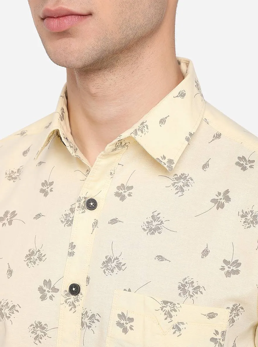 Pastel Yellow Printed Slim Fit Casual Shirt | Greenfibre