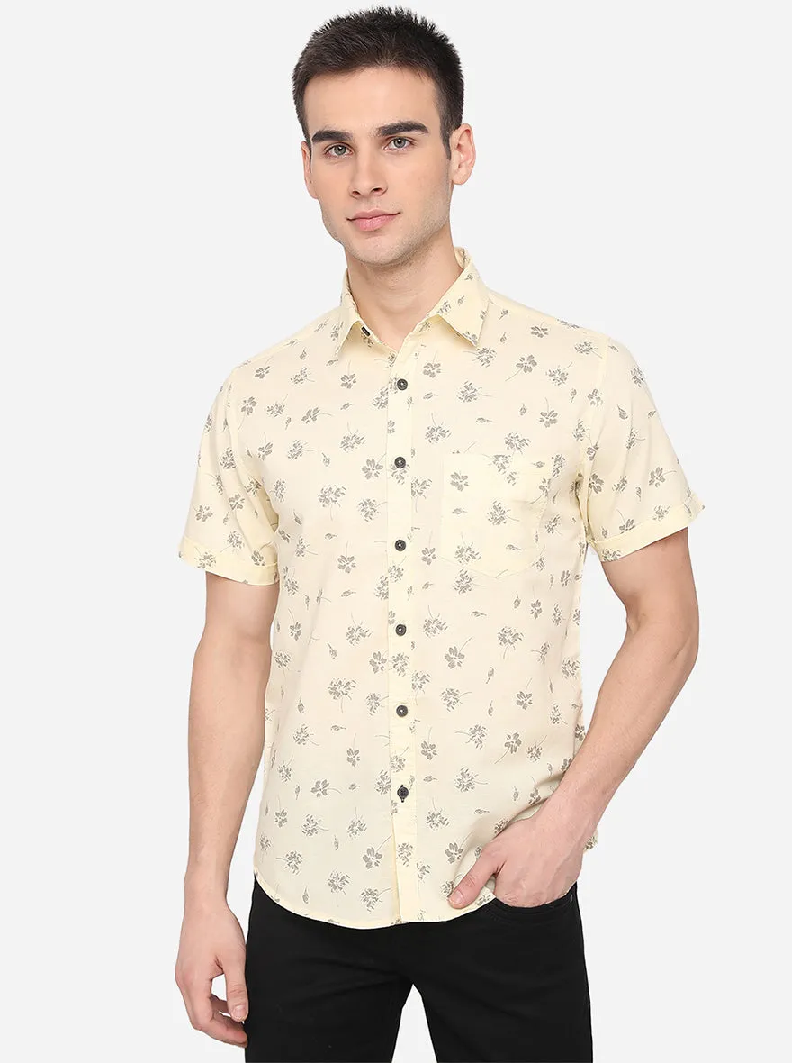 Pastel Yellow Printed Slim Fit Casual Shirt | Greenfibre