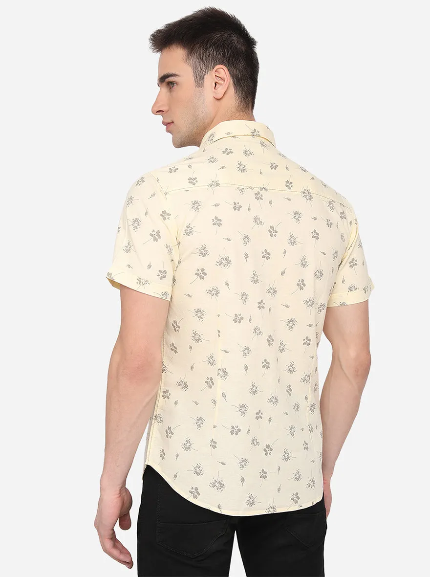 Pastel Yellow Printed Slim Fit Casual Shirt | Greenfibre