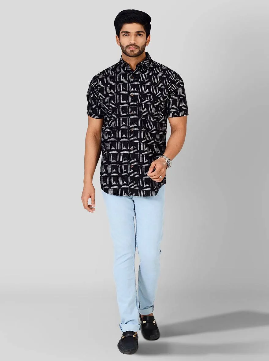 Phantom Black Printed Slim Fit Casual Shirt | Greenfibre