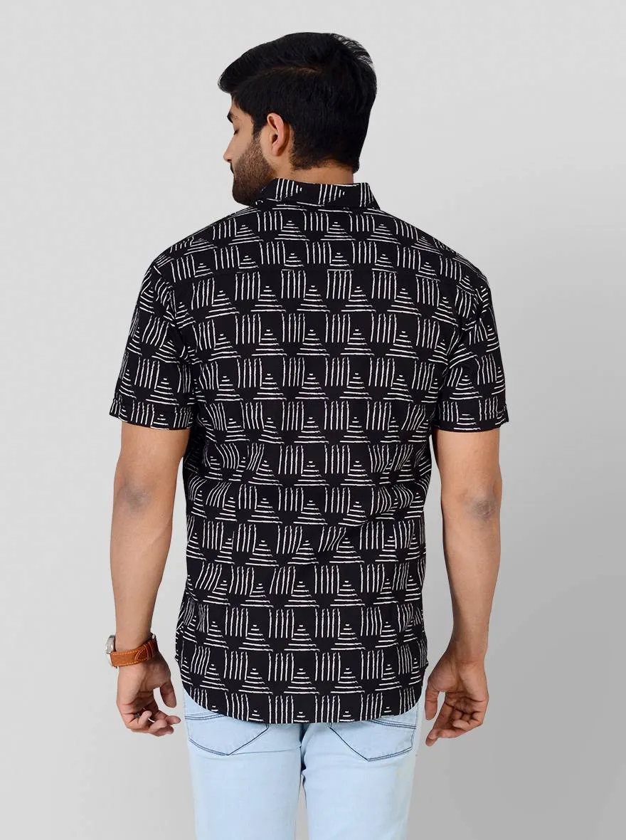 Phantom Black Printed Slim Fit Casual Shirt | Greenfibre