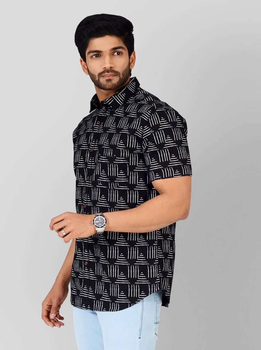 Phantom Black Printed Slim Fit Casual Shirt | Greenfibre