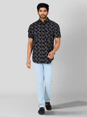 Phantom Black Printed Slim Fit Casual Shirt | Greenfibre