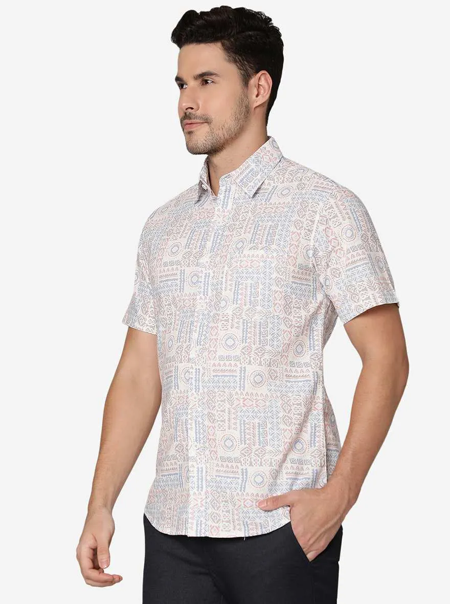 Pink Printed Slim Fit Casual Shirt | Greenfibre