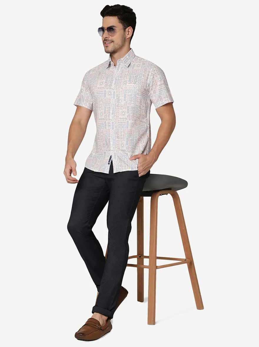 Pink Printed Slim Fit Casual Shirt | Greenfibre