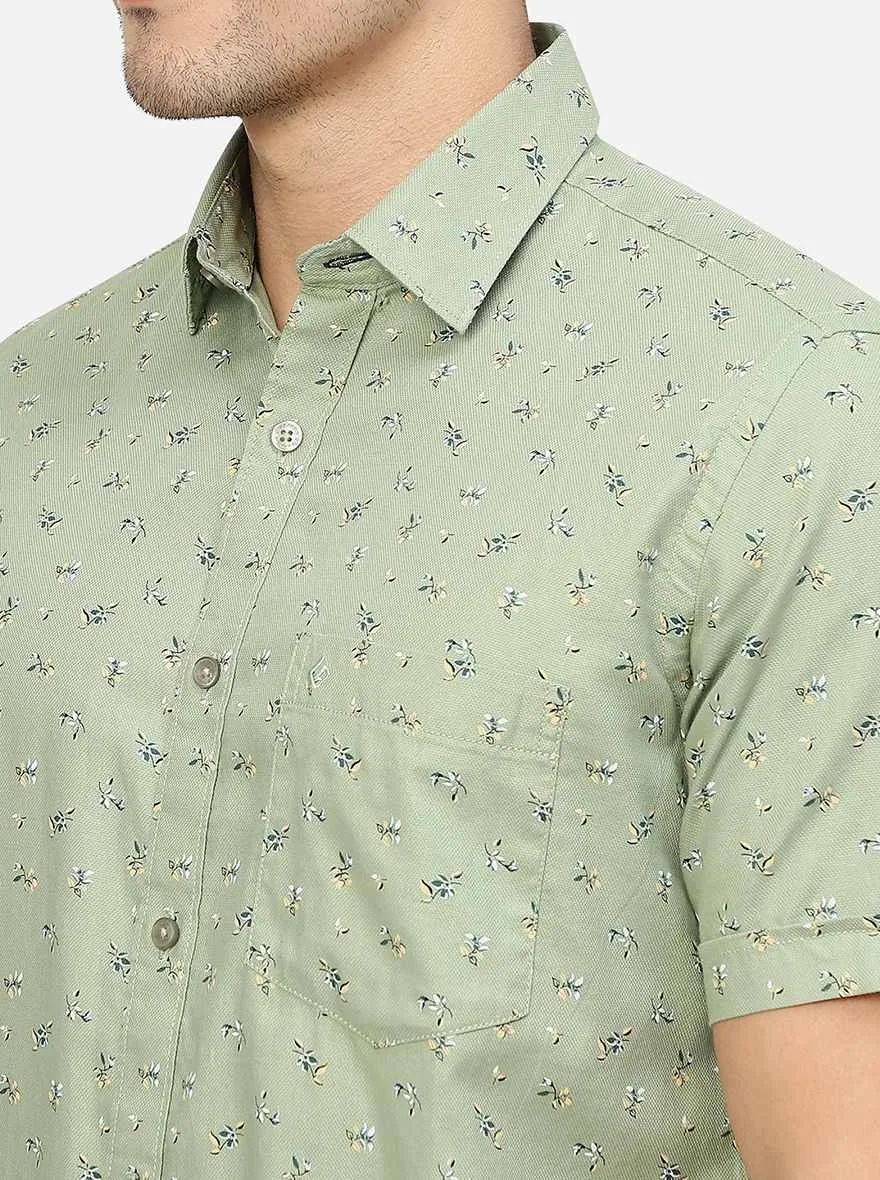 Pista Green Printed Smart Fit Semi Casual Shirt | Greenfibre