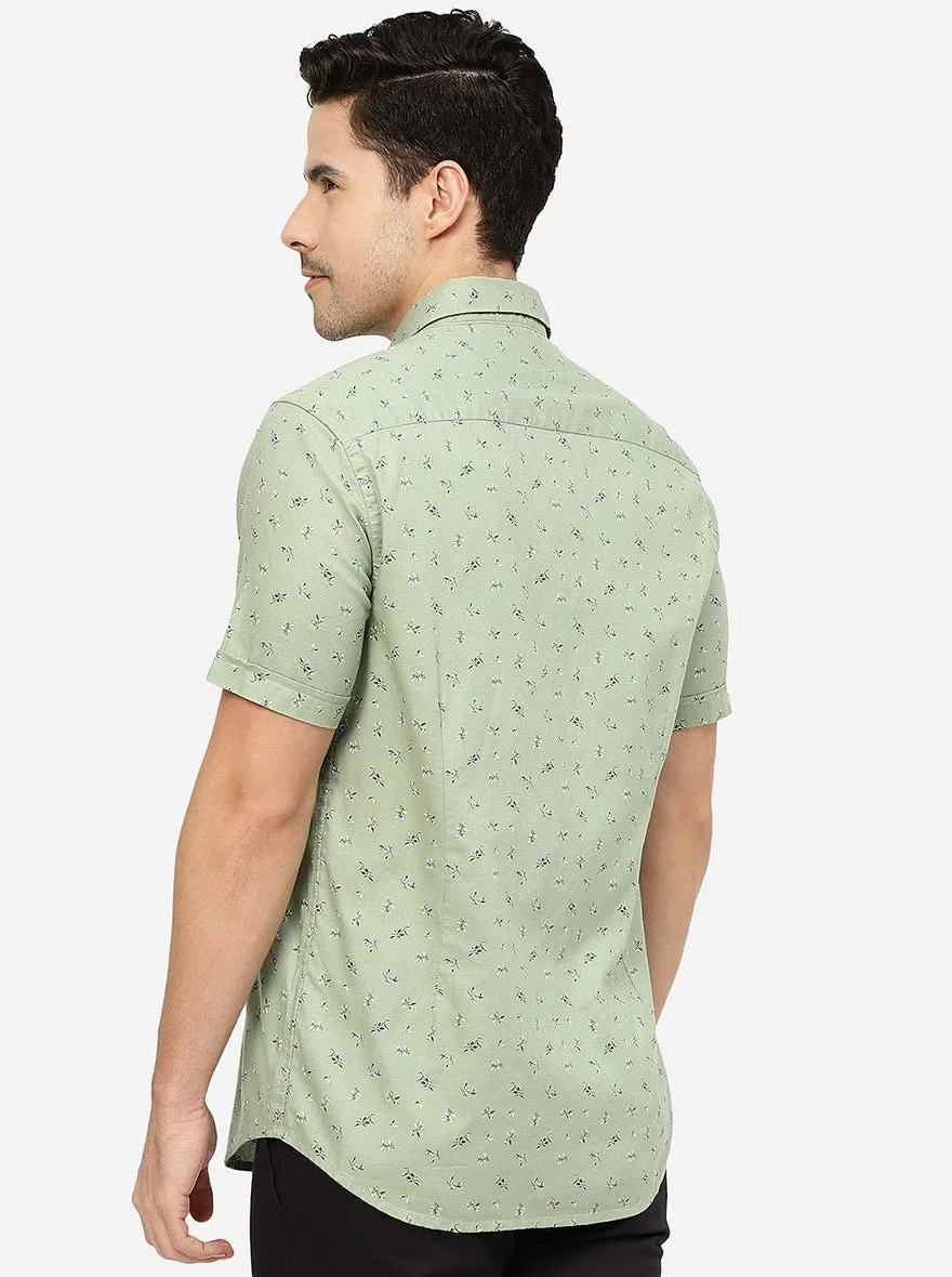 Pista Green Printed Smart Fit Semi Casual Shirt | Greenfibre