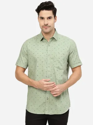 Pista Green Printed Smart Fit Semi Casual Shirt | Greenfibre