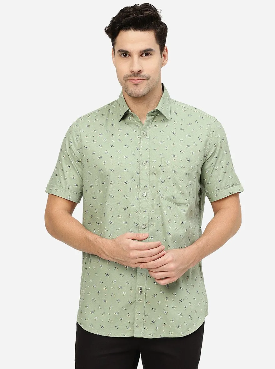 Pista Green Printed Smart Fit Semi Casual Shirt | Greenfibre