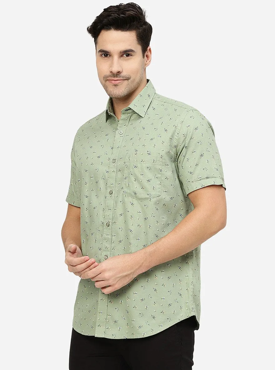 Pista Green Printed Smart Fit Semi Casual Shirt | Greenfibre