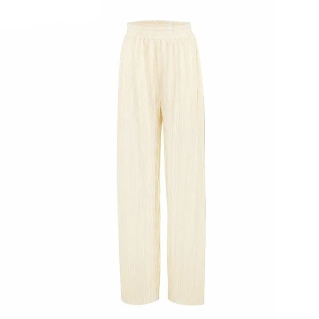 Pleated Wide Leg Pants Women Casual Loose Trousers Office Long Pants