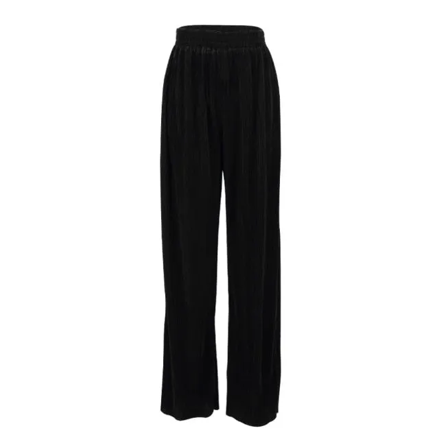 Pleated Wide Leg Pants Women Casual Loose Trousers Office Long Pants